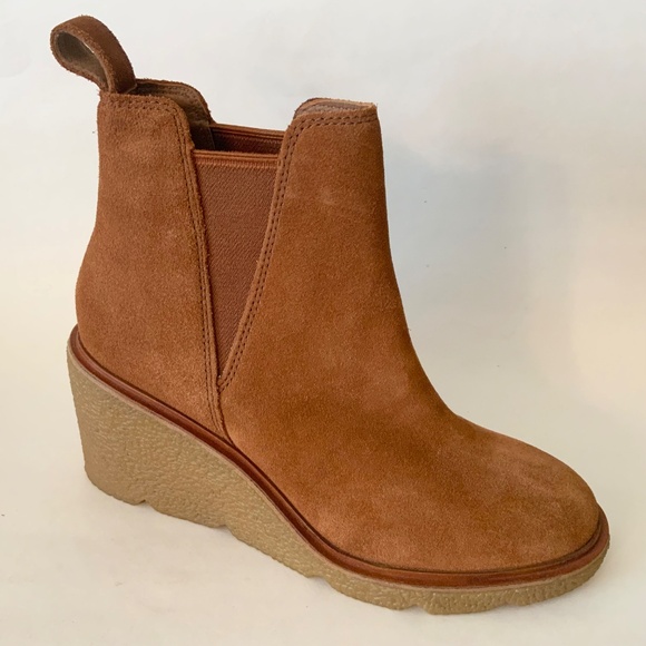 Clarks Women's Clarkford Top Dark Tan Suede Wedged Boots Camel Brown Booties 7.5 - Picture 12 of 14